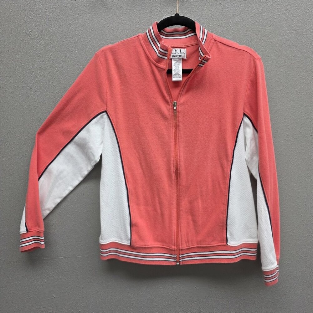 N.Y.L. New York Laundry Jacket Womens Large Coral White Stretch Full Zip Track